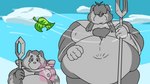 anthro barazoku belly buddhism buddhist cloud duo hyper leaf male micro overweight overweight_anthro overweight_male simple_background size_difference sky skyscape staff stone_statue text wind fujiyama_samoyed_(artist) asian_mythology east_asian_mythology japanese_mythology mythology bumble_beans(fujiyamasamoyed) tucker(diggydog) arthropod bee canid canine hybrid hymenopteran insect mammal raccoon_dog tanuki 16:9 digital_media_(artwork) hi_res widescreen