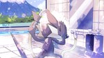 anthro bath bathhouse bathtub fur male mirror mountain purple_body purple_fur shower shower_head shower_room sitting sky solo plus2sf sega sonic_the_hedgehog_(series) fang_the_hunter dipodid jerboa mammal rodent 16:9 hi_res widescreen