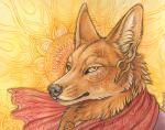 anthro clothed clothing collar ear_piercing fur hair looking_at_viewer male piercing smile solo rukis red_lantern_universe amon_(rukis) canid canine canis golden_jackal jackal mammal 2017