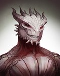 anthro facial_piercing glowing glowing_eyes grin horn male piercing red_eyes ring_piercing scales sharp_teeth shirtless simple_background smile solo spikes spikes_(anatomy) teeth white_background white_body white_horn white_scales tavyapl baldur's_gate baldur's_gate_3 bioware dungeons_and_dragons electronic_arts hasbro mythology wizards_of_the_coast the_dark_urge_(baldur's_gate) dragon dragonborn_(dnd) mythological_creature mythological_scalie scalie hi_res