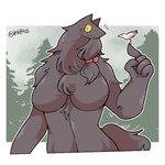 5_fingers anthro big_breasts breasts chest_tuft coniferous_tree emanata evergreen_tree featureless_breasts female female_anthro fingers forest forest_background front_view fur grey_body grey_ears grey_fur grey_tail mouth_closed nature nature_background nude nude_anthro nude_female pine_tree plant pupils slit_pupils smile solo tail tree tuft yellow_sclera lnb mythology werewolf_(lnb) ambient_bird canid canine mammal mythological_canine mythological_creature werecanid werecanine werecreature werewolf 1:1 2024 digital_drawing_(artwork) digital_media_(artwork) half-length_portrait portrait