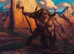 anthro armor beard biped facial_hair glistening_horns hand_on_ground headgear helmet holding_object holding_staff hooves male mountain muscular muscular_anthro muscular_male open_mouth solo staff standing tail tail_tuft tuft veiny_arms joe_slucher european_mythology greek_mythology hasbro magic:_the_gathering mythology wizards_of_the_coast bovid bovine mammal minotaur 2021 official_art