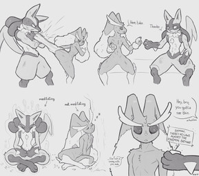 aura duo fight male meditation profanity scared sitting sleeping text nnt nintendo pokemon generation_4_pokemon humanoid lopunny lucario pokemon_(species) digital_media_(artwork) english_text hi_res