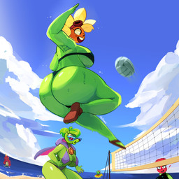 ball beach beach_volleyball big_breasts big_butt bikini black_bikini black_bikini_bottom black_bikini_top black_clothing black_eyes black_mouth black_swimwear black_topwear blue_clothing blue_eyewear blue_sky blue_sunglasses blue_topwear bodily_fluids breasts brown_clothing brown_footwear brown_hat brown_headwear brown_sandals butt clothing cloud crown exclamation_point eyelashes eyewear eyewear_on_head female flower footwear freckled_face freckles goggles goggles_on_head green_body green_eyes green_hair group hair hat headgear headwear huge_butt leaf leaf_hair motion_blur net not_furry open_mouth open_smile orange_face outside petal_hair petals plant plant_hair plant_pot pool_float pseudo_hair purple_bikini purple_bikini_bottom purple_bikini_top purple_cap purple_clothing purple_swimwear raised_arm red_eyewear red_face red_goggles red_tongue rose_(flower) sand sandals sea shoes siphon_(anatomy) sky smile sport sunflower sunglasses sweat sweaty_butt swimwear teeth thick_thighs tongue topwear two-piece_swimsuit volleyball volleyball_(ball) volleyball_net water yellow_petals yellow_sclera yellow_teeth mckeyes electronic_arts garden_warfare plants_vs._zombies plants_vs._zombies_heroes popcap_games green_shadow neptuna_(pvz) rose_(pvz) solar_flare_(pvz) cephalopod coleoid elemental_creature elemental_humanoid flora_fauna flower_creature humanoid marine mollusk octopodiform octopus peashooter_(pvz) plant_humanoid sunflower_(pvz) undead zombie 1:1 2025 absurd_res colored digital_media_(artwork) hi_res shaded signature