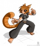 5_toes armor barefoot big_breasts bottomwear breasts brown_eyes brown_hair cat_tail claws clothed clothing crossgender feet female hair pants plantigrade shirt solo stripes tail toes topwear conditional_dnp jollyjack caribbean_blue nchan_(caribbean_blue) nekonny_(fursona) animal_humanoid cat_humanoid domestic_cat felid felid_humanoid feline feline_humanoid felis humanoid mammal mammal_humanoid 2009