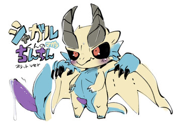 animal_genitalia anthro black_sclera blue_body blue_scales blush bodily_fluids chibi claws close-up erection fangs frill_(anatomy) genital_fluids genital_slit genitals gold_scales horn leaking_penis leaking_precum male multi_arm multi_limb penis precum purple_penis scales side_view simple_background solo tail tapering_penis teeth text winged_arms wings yellow_body doneru capcom monster_hunter mythology dragon elder_dragon monster mythological_creature mythological_scalie scalie shagaru_magala japanese_text