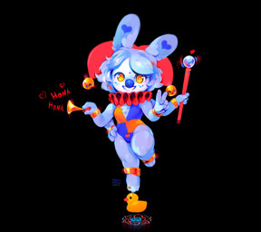 anthro blue_body blue_fur chest_tuft clothing clown clown_makeup clown_nose fool's_hat freckles fur hat headgear headwear heart_(marking) heart_symbol honk horn_(musical_instrument) jester looking_at_viewer markings musical_instrument rubber_duck simple_background smile smiling_at_viewer solo tuft wind_instrument bestfriendforever besty_(character) lagomorph leporid mammal rabbit 2025 hi_res nonbinary_(lore)