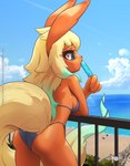 anthro anthrofied beach bikini biped black_sclera breasts clothing detailed_background eyebrows eyelashes female food hair looking_at_viewer looking_back pokemorph popsicle seaside side_boob solo standing swimwear text two-piece_swimsuit rilex_lenov nintendo pokemon ignis_(rilex_lenov) eeveelution flareon generation_1_pokemon pokemon_(species) artist_name digital_drawing_(artwork) digital_media_(artwork) portrait shaded soft_shading three-quarter_portrait url