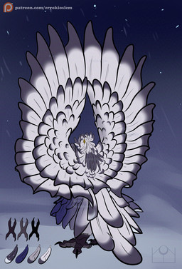 feather_hair feathered_tail feathered_wings feathers feet female hair ponytail pseudo_hair rear_view reference_to_character solo spread_wings tail talons toes wings errokioslem european_mythology greek_mythology mythology animal_humanoid avian avian_humanoid bird_humanoid harpy humanoid mythological_avian mythological_creature owl_humanoid full-length_portrait hi_res portrait