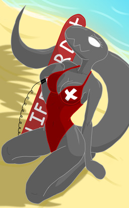 anthro beach clothing female lifeguard light simple_background simple_coloring solo suggestive sunlight swimsuit_only swimwear fe94knight google google_chrome dinosaur_(google_chrome) dinosaur prehistoric_species reptile saurischian scalie theropod tyrannosaurid tyrannosauroid tyrannosaurus tyrannosaurus_rex absurd_res hi_res shaded simple_shading
