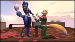 anthro bending_knees black_border blush border canon_couple clothing digit_ring evening female hand_holding jewelry male male/female proposal ring smile spacesuit surprised_expression uniform wedding_ring chadchan3d nintendo star_fox warfare_machine fox_mccloud krystal_(star_fox) warfare_fox warfare_krystal canid mammal 3d_(artwork) digital_media_(artwork) hi_res source_filmmaker_(artwork)