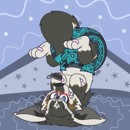 angry big_diaper blush diaper ear_piercing feral fur growling male metal_cuff multicolored_body multicolored_fur pawpads paws piercing solo upside_down hyper423 nintendo the_legend_of_zelda link_(wolf_form) canid canine canis mammal wolf hi_res