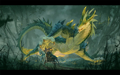 feral fight forest green_body hunting male plant solo sunset tree conditional_dnp royz mythology dragon equid equine horse mammal mythological_creature mythological_scalie scalie hi_res