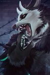 black_body black_fur black_lips brown_eyes feral fur horn lips open_mouth teeth tongue white_body white_fur naiterion canid canine canis mammal wolf 2022 digital_media_(artwork) hi_res