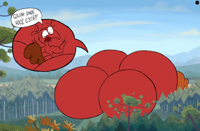 anthro big_breasts big_butt bindi breast_squish breasts bubble_butt butt curvy_figure dialogue erect_nipples eyelashes eyewear female fur glasses hand_on_breast huge_breasts huge_butt hyper hyper_breasts hyper_butt logo nipples nude red_body red_fur small_waist solo speech_bubble squish text thatdawgmurray trunk_train duda_(trunk_train) anteater mammal pilosan xenarthran aliasing artist_logo artist_name digital_media_(artwork) hi_res portuguese_text signature translated
