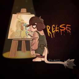 3_fingers anthro brown_hair brush canvas clothing drawing_(action) drawing_(object) feral fingers fur geometric_background glistening glistening_eyes grid_background hair lidded_eyes looking_at_viewer looking_back looking_back_at_viewer male name_drop paintbrush painter painters_cap painting_(action) painting_(object) pattern_background simple_background soulless_eyes spotlight spotlight_beam tan_body tan_clothing tan_fur tan_shirt tan_topwear text tired_eyes topwear wood jazzydeetective nintendo pokemon alolan_form alolan_vulpix generation_1_pokemon generation_2_pokemon generation_5_pokemon generation_7_pokemon pokemon_(species) regional_form_(pokemon) scolipede slowpoke smeargle 1:1 hi_res
