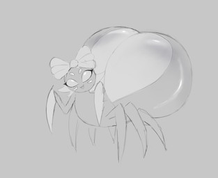 anatomically_inaccurate_butt big_butt bow_ribbon butt eyelashes female feral grey_background huge_butt hyper hyper_butt multi_limb open_mouth open_smile simple_background smile solo standing toony mamimibuns arachnid arthropod spider 2025 monochrome sketch