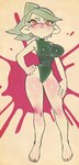 5_toes barefoot breasts clothing feet female green_clothing green_hair hair humanoid_feet plantigrade simple_background solo toes wamudraws nintendo splatoon marie_(splatoon) cephalopod humanoid inkling marine mollusk 2023