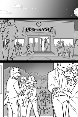 adolescent black_tie_(suit) car clock clothing dress facepalm female male moon night prom school sky suit vehicle young black-kitten background_character sebastien_(black-kitten) serah_(black-kitten) canid canine canis domestic_dog equid equine felid feline horse lynx mammal mustelid otter rodent sciurid zebra 2025 2:3 comic hi_res monochrome