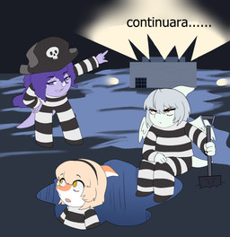 annoyed anthro blue_body bottomwear clothed clothed_anthro clothed_female clothing eyebrow_through_hair eyebrows facial_horn feathered_wings feathers female frown gesture grey_body grey_feathers grey_hair group hair hand_gesture holding_object holding_shovel holding_tool hole_(pit) horn long_hair medium_hair night orange_body orange_eyes outside pants pirate_hat pointing prison purple_body purple_eyes shirt shovel sitting smug text tools topwear translucent translucent_hair trio white_body wings yellow_eyes young young_anthro young_female puffycrow cavemanon_studios snoot_game amber_(snoot_game) melissa_(snoot_game) sera_(snoot_game) ceratopsian ceratopsid chasmosaurine dinosaur hadrosaurid marginocephalian ornithischian ornithopod parasaurolophus prehistoric_species pterosaur reptile scalie triceratops absurd_res colored hi_res shaded spanish_text translated