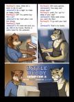 anthro book brown_body brown_fur canid canine canis chat chat_message chat_window chris_(meesh) clothed clothing comic computer cougar desk detailed_background digital_media_(artwork) domestic_dog duo electronics emoticon english_text eyewear felid feline fully_clothed fur furniture glasses half-closed_eyes inner_ear_fluff john_(meesh) little_buddy male mammal meesh message message_feed muscular narrowed_eyes shirt sitting smile suggestive table tank_top text title topwear tuft user_message username yellow_body yellow_fur