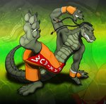 2017 4_toes 5_fingers alligator alligatorid anthro belly_scales black_hair blowup_background bottomwear braided_hair braided_ponytail capcom claws clothed clothing crocodilian dee_jay feet fingers foot-paws foot_focus green_body green_scales hair hi_res looking_at_viewer multicolored_pants orange_bottomwear orange_clothing orange_pants pants ponytail red_bottomwear red_clothing red_pants reptile scales scalie simple_background solo street_fighter teeth toe_claws toes topless white_bottomwear white_clothing white_pants