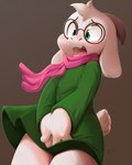 3_fingers anthro blush clothed clothing covering covering_crotch covering_self cute_fangs embarrassed eyewear fangs fingers floppy_ears frown fur glasses green_clothing green_eyes green_robe grey_horn hair horn looking_surprised male open_mouth pink_clothing pink_scarf pupils robe scarf short_tail simple_background solo tail teeth white_body white_fur white_hair young young_anthro ajin deltarune undertale_(series) ralsei bovid caprine goat mammal 2022 4:5 digital_media_(artwork) hi_res