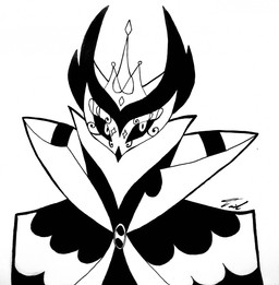 anthro cloak clothed clothing crown formal_clothing formal_wear headgear looking_forward male mask simple_background solo the_real_mr._big_d_98 hellaverse helluva_boss paimon_(helluva_boss) animal_humanoid avian avian_demon avian_humanoid bird bird_humanoid demon demon_humanoid humanoid owl owl_demon owl_humanoid 2022 black_and_white bust_portrait hi_res monochrome portrait signature traditional_media_(artwork)