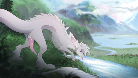 butt claws erection feet feral fur genitals green_eyes knot knotted_penis looking_at_viewer looking_back looking_back_at_viewer male outside penis quadruped rear_view solo standing tail toe_claws toes white_body white_fur white_tail magenta7 mythology dragon mythological_creature mythological_scalie scalie 2025 digital_media_(artwork)