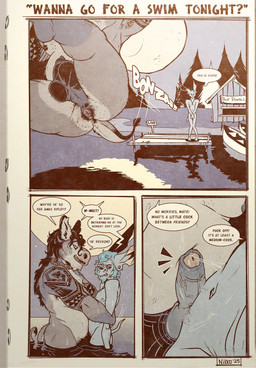 anthro anus arm_tattoo balls bellyjob black_hair blue_hair body_hair butt_hair cabin canoe dialogue duo erection fangs forest full_moon genitals hair jumping lake male moon navel nipples nude nude_anthro penis penis_on_belly plant profanity skinny_dipping sound_effects species_transformation speech_bubble tattoo teeth text transformation tree vehicle vein veiny_penis watercraft captain_nikko fire_on_the_mountain cameron_keane ripley_skelton asinus bat donkey equid equine mammal 2025 absurd_res comic digital_drawing_(artwork) digital_media_(artwork) english_text flat_colors hi_res