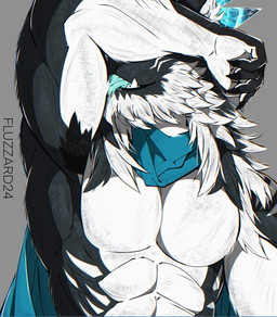 abs anthro arm_over_head armpit_fetish armpit_hair armpit_lick armpit_play armpit_showing blue_tongue bodily_fluids body_hair fur horn ice_horn licking licking_arm male mostly_nude multicolored_body multicolored_fur muscular muscular_anthro muscular_male obscured_face pecs raised_arm saliva saliva_on_tongue scarf scarf_only self_lick simple_background solo teeth text tongue fluzzard24 vlatt23_pose sen_(fluzzard24) mammal 2026 artist_name colored digital_drawing_(artwork) digital_media_(artwork) english_text hi_res signature watermark