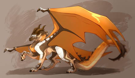 ambiguous_gender feral horn membrane_(anatomy) membranous_wings orange_body solo tail wings rin_chi european_mythology mythology wings_of_fire dragon mythological_creature mythological_scalie scalie skywing_(wof) western_dragon absurd_res hi_res
