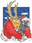 anthro antlers clothed clothing duo fur holidays horn male orange_body orange_fur caffeinecanine christmas lifewonders tokyo_afterschool_summoners krampus_(tas) yule_(tas) deer felid lion mammal new_world_deer pantherine reindeer