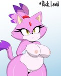 anthro big_breasts breasts eyelashes female fur genitals looking_at_viewer nipples purple_body purple_fur pussy slightly_chubby slightly_chubby_female solo thick_thighs wide_hips yellow_eyes rick_lewd sega sonic_the_hedgehog_(series) blaze_the_cat felid feline mammal hi_res