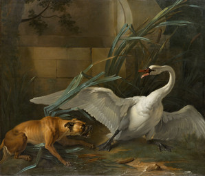 1745 ambiguous_feral ambiguous_gender avian_feet beak biped bipedal_feral claws detailed_background digitigrade duo fangs feathered_wings feathers feet feral finger_claws floppy_ears folded_ears grass long_neck membrane_(anatomy) paws plant predator/prey quadruped reeds rock scuted_feet scutes standing startled tail tail_feathers teeth toe_claws toes tree water webbed_feet white_body white_feathers wings jean-baptiste_oudry public_domain anatid anseriform anserine avian bird canid canine canis domestic_dog mammal swan 18th_century absurd_res ancient_art hi_res oil_painting_(artwork) painting_(artwork) traditional_media_(artwork) traditional_painting_(artwork)