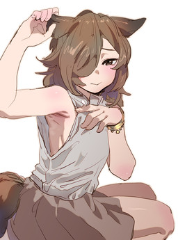 bottomwear bracelet breasts brown_eyes brown_hair clothing female hair hair_over_eye jewelry shirt side_boob skirt sleeveless_shirt solo tail topwear bow_(artist) animal_humanoid canid canid_humanoid canine canine_humanoid dog_humanoid humanoid mammal mammal_humanoid 2021
