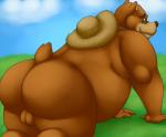 anthro backsack balls belly big_butt butt butt_focus clothing eyewear genitals glasses hat headgear headwear male overweight overweight_anthro overweight_male presenting presenting_hindquarters solo straw_hat thevillager lifewonders tokyo_afterschool_summoners volos_(tas) bear mammal