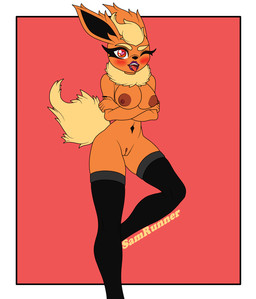 anthro breasts clothing female genitals heart_eyes heart_symbol legwear lingerie nipples nude nude_female presenting school school_uniform small_waist solo spread_legs spreading teacher thigh_highs uniform vulva samrunner nintendo pokemon eeveelution flareon generation_1_pokemon humanoid pokemon_(species) hi_res