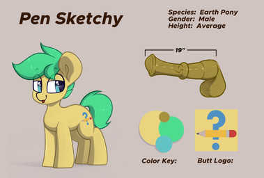 animal_genitalia animal_penis balls blep blue_eyes color_swatch cutie_mark equine_genitalia equine_penis erection eyebrow_through_hair eyebrows feral fur genitals green_hair hair half-closed_eyes male medial_ring narrowed_eyes number pencil_(object) penis question_mark simple_background solo text tongue tongue_out translucent translucent_hair vein veiny_penis yellow_body yellow_fur perezadotarts hasbro my_little_pony fan_character pen_sketchy_(perezadotarts) earth_pony equid equine horse mammal pony absurd_res hi_res model_sheet