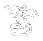 apode armwear clothing curvy_figure fangs female genitals hair legless nipples nude ponytail presenting pupils pussy serpentine slit_pupils solo split_form teeth tongue tongue_out wings unicuck jecca_qua draconcopode lamia reptile scalie snake hi_res monochrome