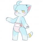 ambiguous_gender anthro blue_body blue_eyes blue_fur blush clean_diaper clothed clothing diaper diaper_only ear_tuft fur head_tuft looking_at_viewer pawpads paws simple_background solo standing topless tuft wearing_diaper white_background white_body white_fur young young_anthro rugia1992 domestic_cat felid feline felis mammal 1:1 2014