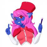 anthro blue_body blue_fur breasts clothed clothing female fur hair hat headgear headwear long_hair looking_at_viewer magic_wand magician pink_hair red_eyes smile solo sparkles jcdr melody_phantasma canid canine fox mammal 1:1 2018 hi_res