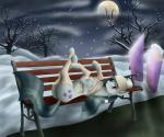 bench blush clothing crystal female feral footwear hat headgear headwear legwear lying moon on_back on_bench outside park plant scarf sky smile snow socks solo star tree winter szafir87 friendship_is_magic hasbro my_little_pony marble_pie_(mlp) earth_pony equid equine horse mammal pony 2015 6:5