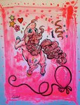 balloon blue_eyes butt confetti curled_hair female hair inflatable looking_back pink_body poofy_hair semi-anthro solo tongue tongue_out deidad_dissitum friendship_is_magic hasbro my_little_pony pinkie_pie_(mlp) equid equine horse mammal pony hi_res traditional_media_(artwork)