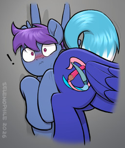 anus blush butt butt_press butt_sniffing cutie_mark darkened_genitalia dock_(anatomy) duo equine_anus genitals hair male male/male multicolored_hair nude puffy_anus sniffing tail two_tone_hair wings selenophile hasbro my_little_pony mythology fan_character noxy_(equinox) windy_dripper equid equine horse mammal mythological_creature mythological_equine pegasus pony 2026 absurd_res hi_res