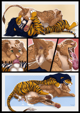 animal_genitalia animal_penis animal_vulva ball balls bodily_fluids cum cum_in_vagina cum_inside cum_on_face cunnilingus duo ejaculation feline_genitalia feline_penis feline_vulva fellatio female feral fur genital_fluids genitals leaking_cum male male/female oral penetration penile penis raised_tail sex simple_background tail vaginal vaginal_fluids vaginal_squirting vulva heymayaart microsoft the_elder_scrolls kovu_muabdib nayla_(heymayaart) felid hybrid khajiit liger mammal pantherine tiger absurd_res hi_res