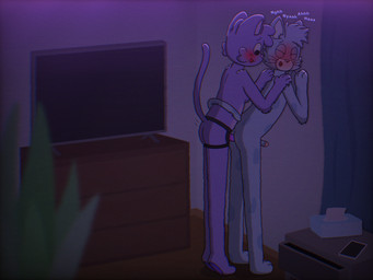 against_surface against_wall anal anal_penetration anthro apartment blush blushing_profusely boyfriend/girlfriend butt dildo dildo_in_ass dildo_insertion duo electronics erection female female_penetrating female_penetrating_male foreskin freckles fur genitals hair hands_on_shoulders happy holding_partner intimate looking_at_penetration male male/female male_penetrated markings moan nude nude_female nude_male object_in_ass pegging penetration penis phone plant purple_lighting retracted_foreskin romantic romantic_ambiance romantic_couple romantic_sex scanlines sex sex_toy sex_toy_in_ass sex_toy_insertion smile spots spotted_body spotted_fur standing standing_sex strapon tail tail_around_partner tender text tiptoes tissue_box tongue tongue_out toying_partner vhs_filter whiskers eggnaug lucy_(eggnaug) marshall_(eggnaug) domestic_cat felid feline felis mammal 4:3 colored digital_drawing_(artwork) digital_media_(artwork) hi_res shaded