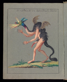 5_fingers animal_genitalia animal_penis anthro back_wings big_penis biped breath_powers claws digitigrade elemental_manipulation fangs finger_claws fingers fire fire_breathing fire_manipulation genitals half-erect humanoid_hands hunched_over male membrane_(anatomy) membranous_wings open_mouth penis pubes scales side_view solo standing tail tail_tuft teeth text tongue tongue_out tuft wings unknown_artist mythology public_domain chimera demon dragon mythological_creature mythological_scalie scalie 1775 18th_century absurd_res ancient_art german_text hi_res painting_(artwork) traditional_media_(artwork) traditional_painting_(artwork) traditional_watercolor_(artwork) translated watercolor_(artwork)