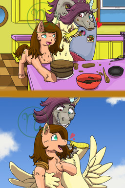 4_fingers anthro antlers appliance baking bent_arm blue_eyes blue_horn blue_pupils blue_sky blush boop bowl brown_eyebrows brown_mane brown_tail cake checkered checkered_floor chest_tuft cloud container cooking counter cutie_mark day dessert duo eyebrows eyelashes feathered_wings feathers female female_anthro feral fingers flying food food_on_body food_on_face fridge fur hair hands_together heterochromia holding_another holding_food holding_object holding_pie holding_tool holding_utensil hooves horn inside kitchen_appliance kitchen_utensils larger_anthro larger_female light logo long_fangs long_neck male male_feral mane medium_mane messy multicolored_body multicolored_fur nervous nervous_smile open_mouth open_smile outside pastry pie pie_(food) pink_spines pink_tongue plate pupils purple_eyebrows purple_hair red_eyes red_pupils red_tail sharp_teeth size_difference sky smaller_feral smaller_male smile smiling_at_another smiling_at_each_other standing stove tail tail_spines talon_hands tan_body tan_fur tan_hooves teal_eyes teal_pupils teeth thick_eyebrows tongue tools toothy_grin tuft two_tone_body two_tone_fur unguligrade wall_(structure) wavy_mane wavy_tail white_antlers window wings wooden_spoon yellow_body yellow_fur yellow_wall yellow_wings skywater friendship_is_magic futurehooves hasbro my_little_pony cheese_sandwich_(mlp) chocolate_swirl elegrace_flux fan_character pinkie_pie_(mlp) raspberry_tart chimera draconequus earth_pony equid equine horse hybrid mammal pony 2017 2:3 absurd_res adobe_photoshop_(artwork) artist_logo colored comic digital_media_(artwork) english_description hi_res lighting shaded father_(lore) father_and_child_(lore) father_and_son_(lore) mother_(lore) mother_and_child_(lore) mother_and_son_(lore) parent_(lore) parent_and_child_(lore) parent_and_son_(lore) son_(lore)