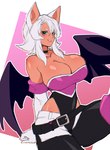 alternate_species animal_ears armwear bat_wings belt big_breasts black_bottomwear black_clothing bottomwear breasts choker cleavage clothed clothing elbow_gloves eyelashes female front_view fur gloves green_eyes hair handwear huge_breasts jewelry membrane_(anatomy) membranous_wings necklace pink_background purple_wings simple_background solo tan_body tan_skin white_background white_body white_bottomwear white_clothing white_fur white_gloves white_hair white_handwear wings cero_rains sega sonic_the_hedgehog_(series) rouge_the_bat animal_humanoid bat bat_humanoid humanoid mammal mammal_humanoid winged_humanoid hi_res